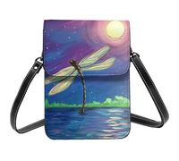 Libellule Peinture Belle Tour Paris Bandoulière Téléphone Portable Sacs à Main pour Femmes, Cuir PU Mignon Imprimé Petit Portefeuille de Téléphone Portable