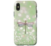 Libellule Rose et Lilas sur Fond Vert pâle Coque pour iPhone X/XS