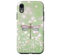 Libellule Rose et Lilas sur Fond Vert pâle Coque pour iPhone XR