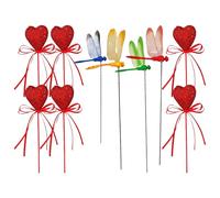 Libellule Stakes Décorations pour jardin et paysage - Supports pour fleurs en forme de cœur | Pour jardiniers intérieurs et extérieurs à faire soi-même, chemins courts, balcons, anniversaires, fêtes
