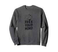 Libérez Votre Esprit Cerveau Oiseaux Inspirants Sweatshirt, Unisexe pour Adultes, Chiné Foncé, S