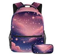 Libérez votre style intérieur avec notre ensemble de 2 cartables, sac à dos de grande capacité et trousse à crayons, conçu pour les garçons, les filles et les adolescents, ciel étoilé rose,