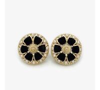 LIBERGA 10 Pièces Boutons Rond avec Tige,Tissée Fleur,Bord Doré,Noir,20mm