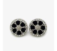 LIBERGA 10 Pièces Boutons Rond,Tissée Fleur,Bord Argent,Noir,17,5mm