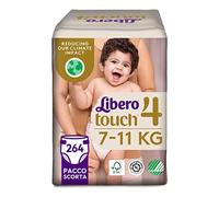 Libero, Lot de 44 couches tactiles pour enfants, 264 couches taille 4 pour enfants de 7 à 11 kg, 6 paquets de 44 couches jetables
