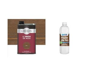 LIBERON Brou de noix pour teinter et protéger vos meuble, 500mL & Onyx - Huile de Lin pour Bois - 100% Graines de Lin - Protection, Rénovation et Entretien Bois