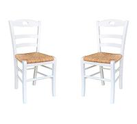 Liberoshopping Chaise Loire en Bois Massif avec Assise en Paille Lot de 2 (Laqué Blanc)