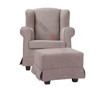 Liberoshopping Fauteuil de Chambre à Coucher Bergère rembourré en Tissu antitache avec revêtement Amovible (Taupe, avec Pouf)
