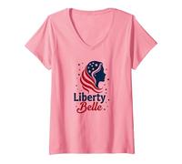 Liberty Belle Étoiles patriotiques pour Filles Rouge Blanc Bleu T-Shirt avec Col en V, Femme, Rose, S
