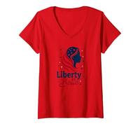 Liberty Belle Étoiles patriotiques pour Filles Rouge Blanc Bleu T-Shirt avec Col en V, Femme, Rouge, S