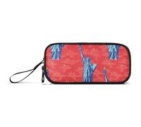 Liberty Pattern Trousse à crayons en nylon bleu et rouge avec grande capacité et fermeture éclair