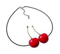 LIbgiubhy Collier élégant avec pendentif cerises - Confortable - Petites perles - Texture de verre - Pour fêtes et usage quotidien
