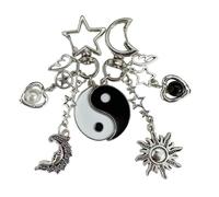 LIbgiubhy Lot de 2 porte-clés Chi avec breloque étoile soleil lune pour couple, femme, homme, accessoires de bijoux tendance