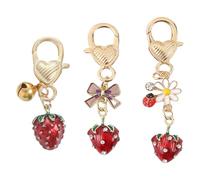 LIbgiubhy Lot de 3 porte-clés en forme de fraise réaliste en forme de fruit pour sacs et clés Accessoire décoratif pour chaîne de téléphone