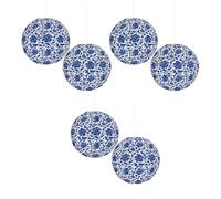 LIbgiubhy Lot de 6 lampes chinoises élégantes en porcelaine bleue et blanche à suspendre pour anniversaire, mariage, décoration de fête