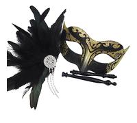 LIbgiubhy Plumes Masques Halloween Bal Noël pour Couples Femmes Gras-Masques Avec Bâton