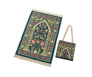 LIbgiubhy Tapis de prière musulmane en polyester portable avec pompons, motif ethnique, fleur, tapis de voyage