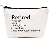 LIBIHUA Sac de Maquillage Cadeau de Retraite Coworeker Trousse de Maquillage Trousse de Voyage, Beige, 9.8 ″ W x 7″ H x 2.7″ Bottom, 539-Retired Adj Enjoying Life