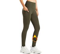 Libin Leggings Polaire Femme Chaud Leggings Hiver Femme Thermique Élastiques Taille Haute Sport Chaud Pantalon avec Poches, Armée Verte, XL