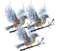 Libiyi Spirit Bluebird, Crystal Sky Bluebird Stained Art Ornament, Radiant Bird Design, Acrylic, Mesmerizing Sparkling Artwork Diamond Art Kits, for Window/Indoor/Garden (3 pcs)