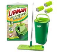 Libman Rinse 'n Wring Serpillère et Seau | Serpillère en Microfibre | Nettoyant pour sols en Bois Dur | Balai Humide et Sec | Chambres à Eau Propre et Sale | Lames électriques | 4 tampons en