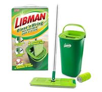 Libman Rinse 'n Wring Serpillère et Seau | Serpillère en Microfibre | Nettoyant pour sols en Bois Dur | Balai Humide et Sec | Chambres à Eau Propre et Sale | Lames de raclette | 2 tampons en