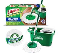 Libman Tornado Spin Mop System avec têtes de Recharge, serpillère rotative en Microfibre et Seau avec essoreuse pour la Maison, Nettoyage du Sol du Bois Dur, stratifié, carrelage, Toutes Surfaces
