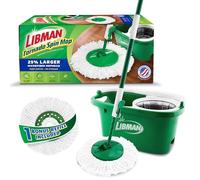 Libman Tornado Spin Mop System Plus 1 tête de Recharge - Système Total de Nettoyage avec tête en Microfibre Robuste, poignée Robuste et 1 tête de Rechange supplémentaire, sans Danger sur Toutes Les