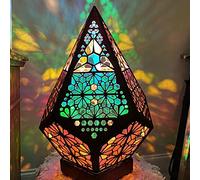 LIBOOI Lampe de table en bois colorée turque, marocaine, arabe, bohémien oriental, lampe de table colorée 3D, lampe creuse, lampe décorative de sol bohème, marron, 18 x 11 x 11 cm