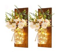 LIBOOI Lot de 2 appliques murales Mason Jar rustiques avec 8 modes et fonction minuterie : décoration murale à suspendre pour salon, chambre à coucher