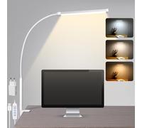 LIBORA Lampe de bureau LED à pince - 3 modes de couleur et 10 niveaux de luminosité, lumière du jour, protection des yeux, lampe de lecture à col de cygne flexible - réglable à 360° - Blanc