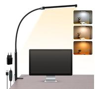 LIBORA Lampe de bureau LED à pince - 3 modes de couleur et 10 niveaux de luminosité, lumière du jour, protection des yeux, lampe de lecture à col de cygne flexible - réglable à 360° - noir