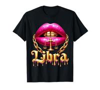 Libra Queens Anniversaire Lèvres Roses Afro Filles Balance Signe du Zodiaque Balance T-Shirt