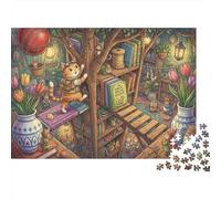 Librairie dans la cabane perchée Puzzle 1000 Pièces Adultes Et Enfants,Jeu Éducatif,Anti-Stress, Cat,Casse-tête,Premium,Carton,Dès 14 Ans,Déco Murale,Détente,Défi 52x38cm