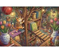 Librairie dans la cabane perchée Puzzle en Bois 500 Pièces Adultes Et Enfants,Déco Murale,Jeu Éducatif, Cat,Premium,Bois,Dès 14 Ans,Défi,Anti-Stress,Détente,Casse-tête (52x38cm)