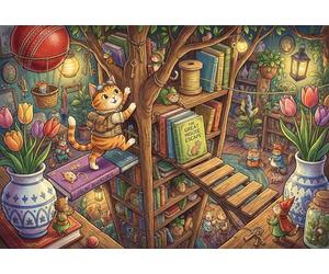 Librairie dans la cabane perchée Puzzle en Bois 500 Pièces Adultes Et Enfants,Déco Murale,Jeu Éducatif, Cat,Premium,Bois,Dès 14 Ans,Défi,Anti-Stress,Détente,Casse-tête (52x38cm)