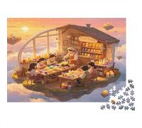 Librairie Flottante Chaleureuse Puzzle 1000 Pièces Papier pour Adultes Scène Coucher du Soleil Rêveuse Jeu de Puzzle 1000 Pièces Famille Détente Décor Cadeau 70x50cm/1000pcs