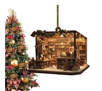 Librairie Ornement de Noël | Ornement de librairie de Noël, cadeau de Noël, décorations de porte de Noël, décorations réalistes d'arbre de vacances, faveurs, pendentifs, décorations de fenêtre