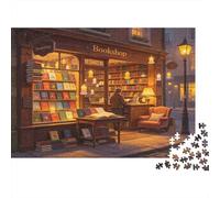 Librairie Vintage Puzzle 1000 Pièces Papier pour Adultes Scène de Rue au Crépuscule Jeu de Puzzle 1000 Pièces Décoration Cadeau 70x50cm/1000pcs