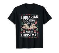 Librarian Booking You A Merry Christmas - Bibliothèque de Noël T-Shirt Graphique avec Valeur, Homme, Noir, S
