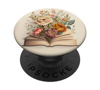 Librarian Flowery Book Lover Bookish Floral Aesthetic PopSockets PopGrip Adhésif