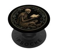 Librarian Skeleton Gothic Goth Aesthetic Book Reading Lover PopSockets PopGrip Adhésif
