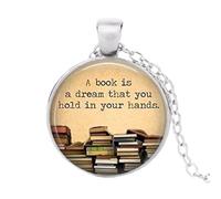 Library a Book is a Drem That You Hold in Your Hands Collier cabochon vintage avec pendentif livre, nan