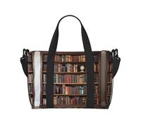Library Bookshelf Book Print Travel Bags Large Crossbody Bags Shoulder Bags Carry On Spacious Bags Gym Bags, noir, One Size