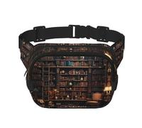 Library Bookshelf Print Trendy Pack Crossbod Square Double Layer Waist Bag Travel and Workout Accessory, Noir, Taille unique, Noir, Taille Unique