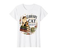 Library Cat Society Amoureux des Livres T-Shirt Graphique avec Valeur