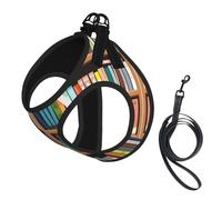 Library Dog Library Ensemble harnais et laisse imprimés, réglable, respirant, doux, en maille pour animal domestique avec bande réfléchissante