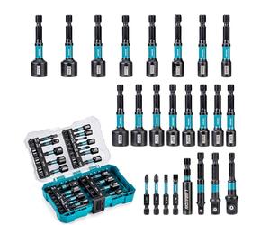 LIBRATON Douille Visseuse Magnétique 24 Pièces, Douilles Visseuses à Choc 1/4", Tourne-écrous Métriques et SAE, Adaptateur Douille à Choc, Embout de Tournevis, Porte-embout, avec Phosphatation Noire
