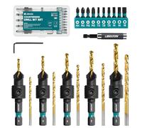 LIBRATON Ensemble de Forets Coniques, 22 Pcs Foret à Chanfreiner Ajustable | #4 #6 #8 #10 #12, Porte-Embout Magnétique Extensible, Embouts de Tournevis pour Travail du Bois avec Boîte