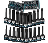 LIBRATON Jeu de Douilles Hexagonales à Choc 1/2" 20 Pièces, Embouts Hex Acier S2, H5-H19 et H1/4-H3/4, Pour Clés à Choc, Rangement XPE, Mécanique Professionnelle & Réparation Automobile